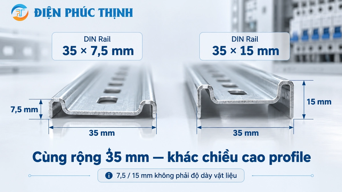 So sánh kích thước thanh DIN 35x7,5 và 35x15 trong tủ điện