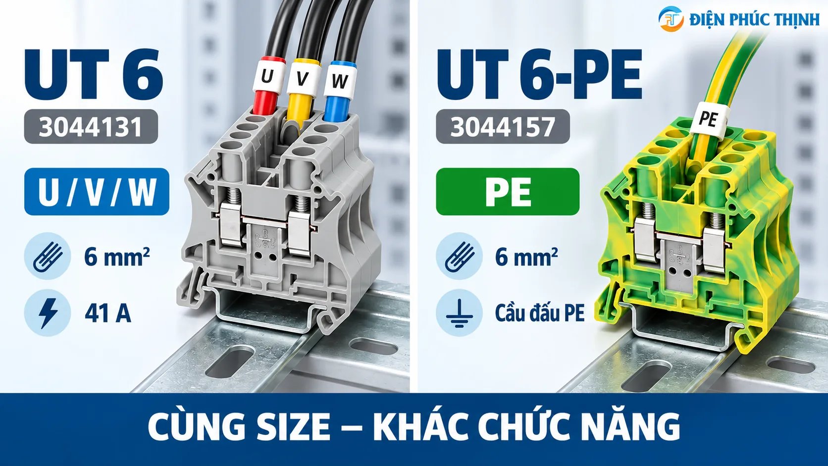 Ví dụ UT 6 và UT 6-PE cho dây động lực và PE của cáp VFD servo