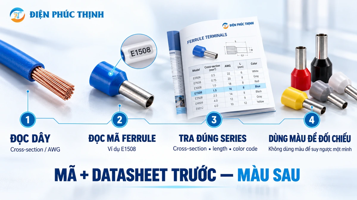 Cách xác định tiết diện ferrule khi màu cổ nhựa không đủ để kết luận