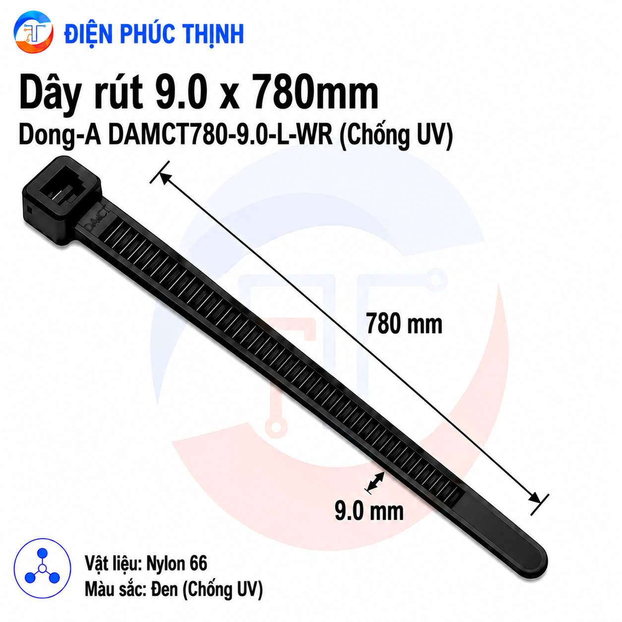 DONG-A-DAMCT780-9.0-L-WR / Dây Rút Nhựa Dong-A 9.0×780mm Chống UV