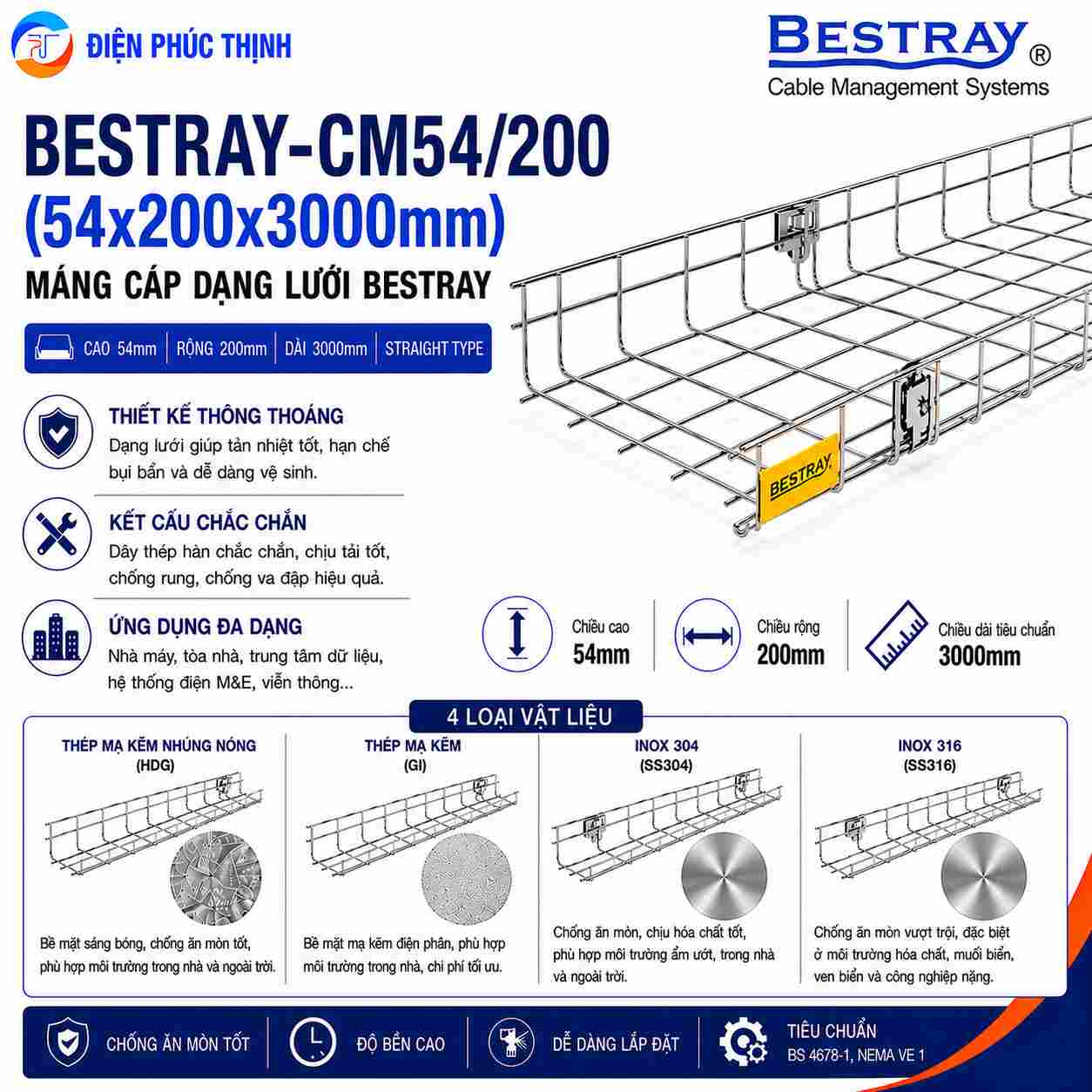 BESTRAY-CM54/200 / Máng Cáp Bestray - Dạng lưới 54×200×3000mm