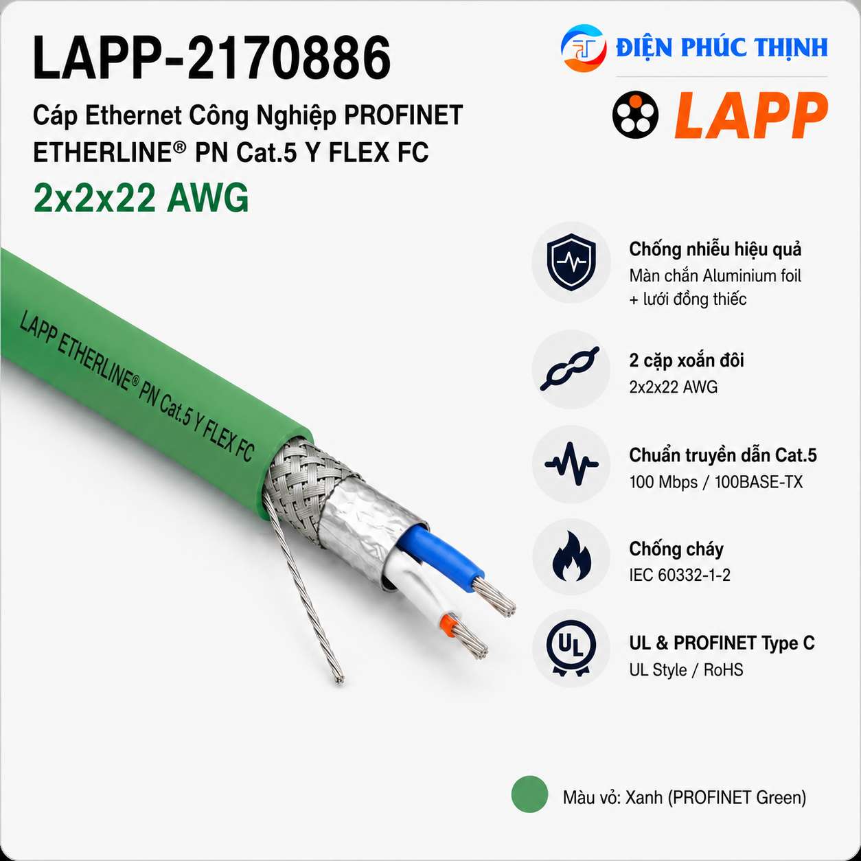 LAPP-2170886 / Cáp ETHERLINE PN Cat.5 Y FLEX FC