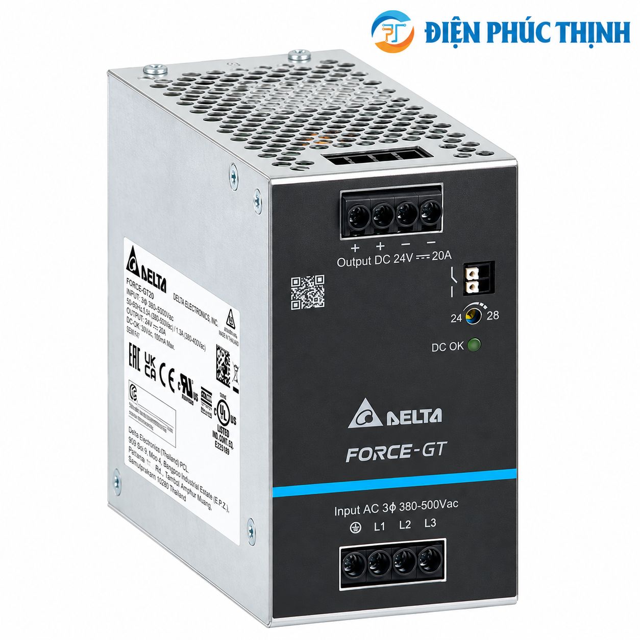 Bộ Nguồn Delta Force-GT DRF 24VDC 120W–960W 3 Pha DIN Rail