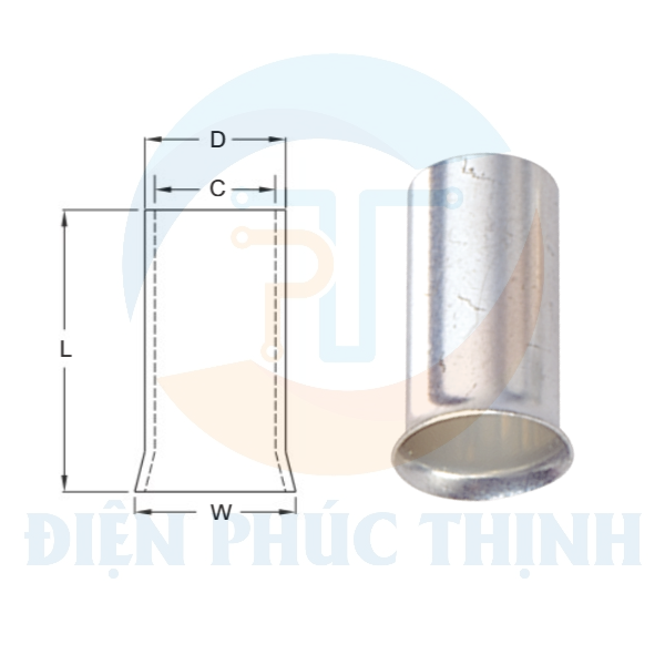 KST-EN25-22 / Đầu cosse pin rỗng trần 25 mm2 - NON-INSULATED CORD END TERMINALS hãng KST