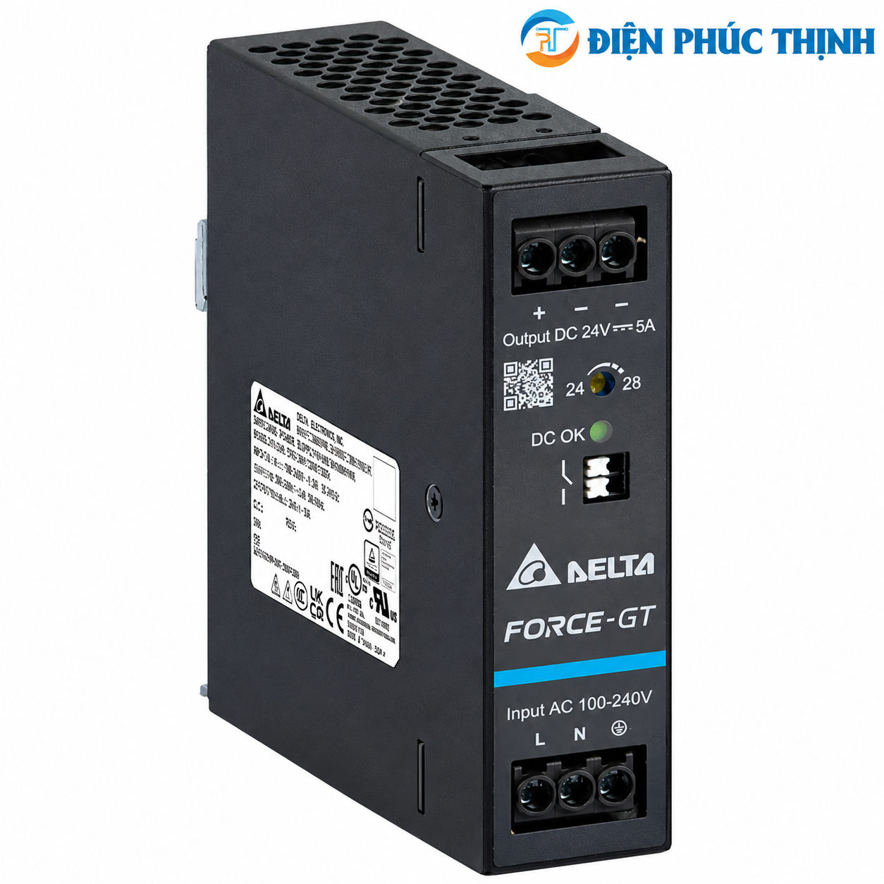 Bộ Nguồn Delta Force-GT DRF 24VDC 120W–480W 1 Pha DIN Rail