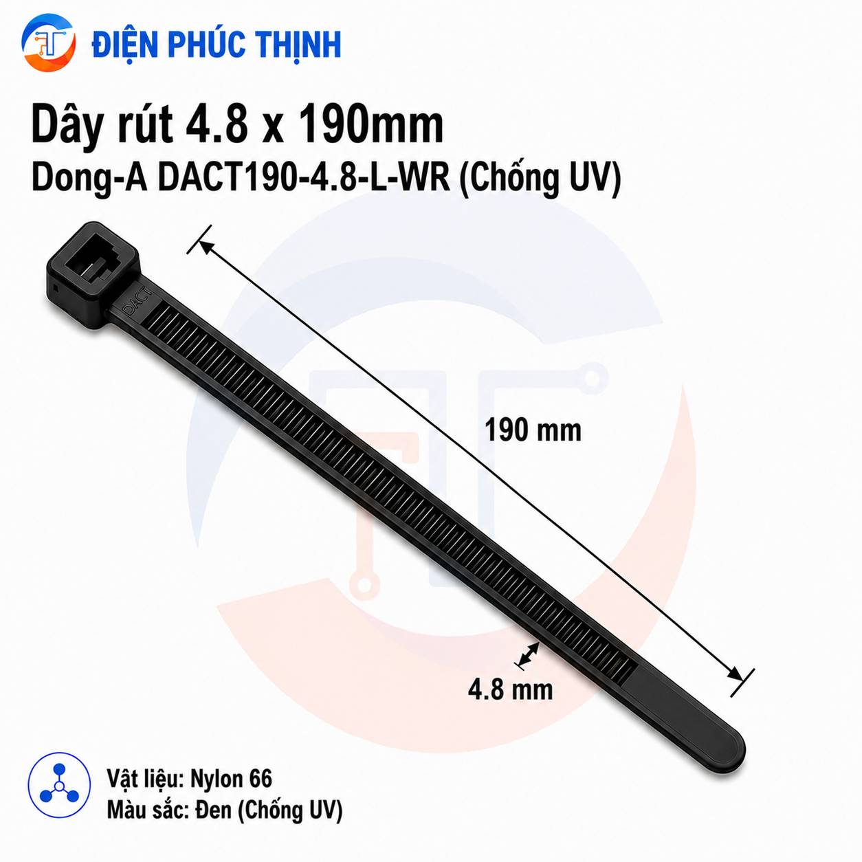 DONG-A-DACT190-4.8-L-WR / Dây Rút Nhựa Dong-A 4.8×190mm Chống UV