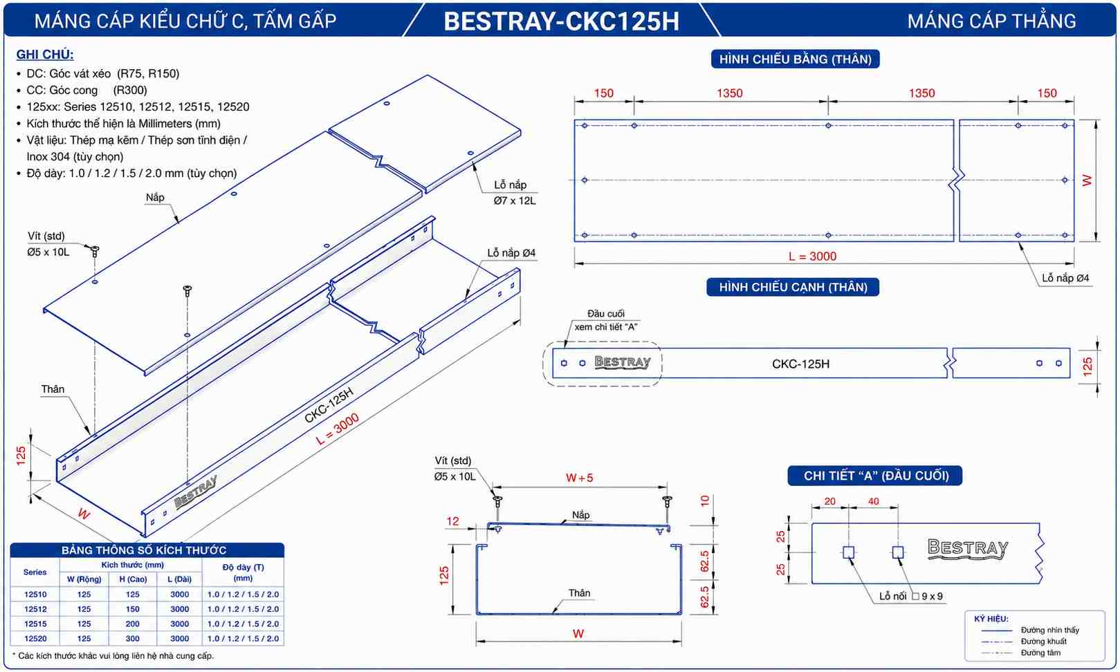 BESTRAY-CKC125H / Máng Cáp Kín Bestray 125×300×3000mm