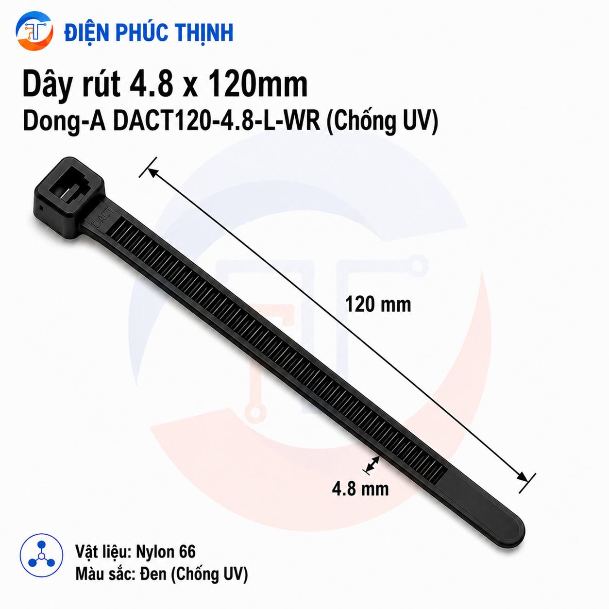 DONG-A-DACT120-4.8-L-WR / Dây Rút Nhựa Dong-A 4.8×120mm Chống UV