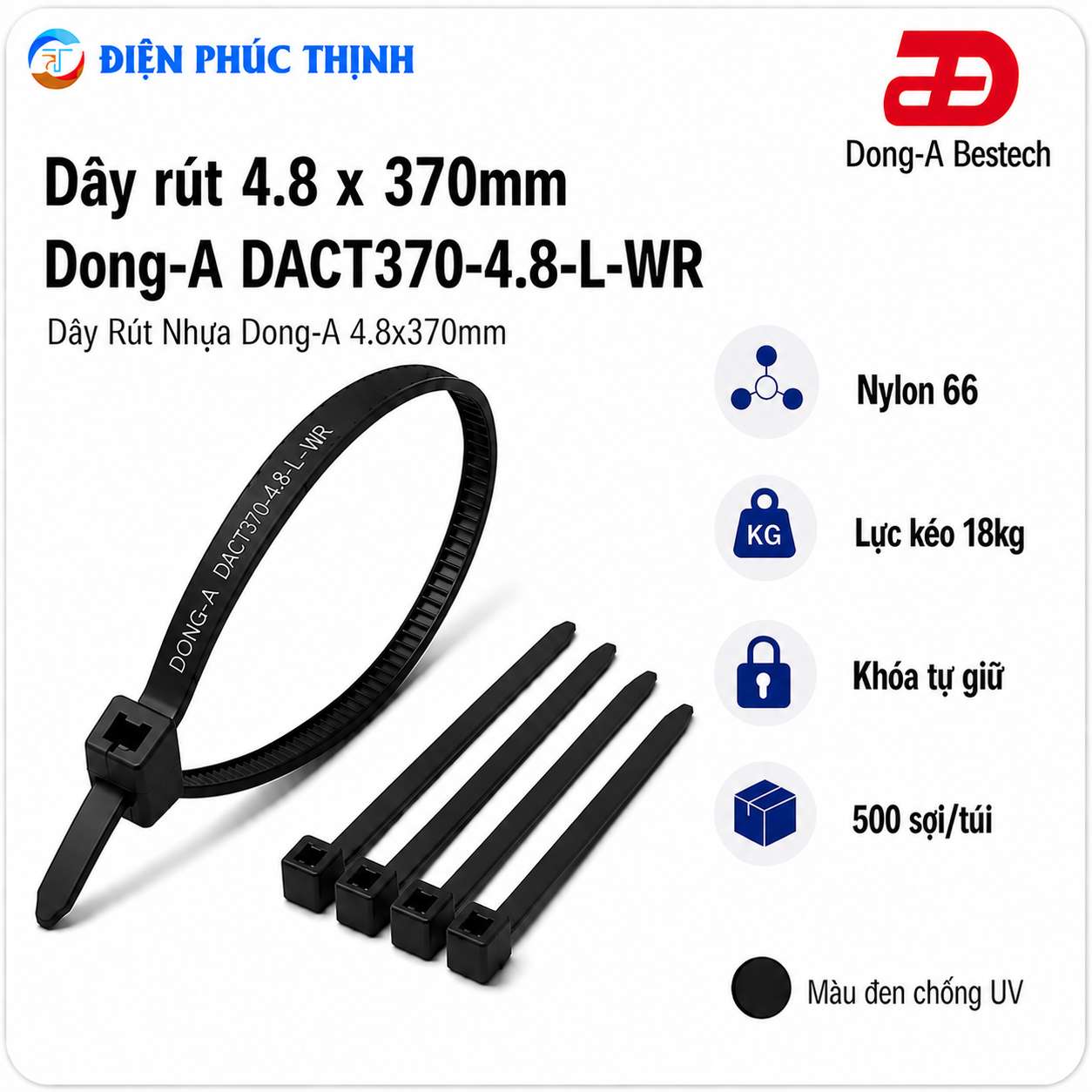 DONG-A-DACT370-4.8-L-WR / Dây Rút Nhựa Dong-A 4.8×370mm Chống UV