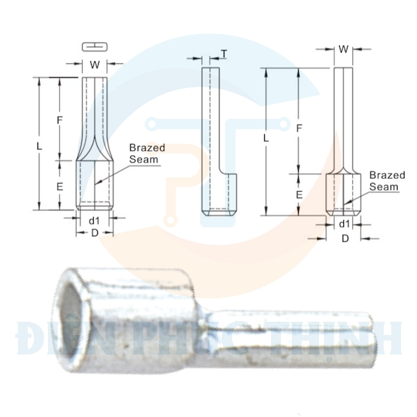 PTNB95-25 / Đầu Cosse Pin Đặc Trần KST 70 mm - NON-INSULATED PIN TERMINALS