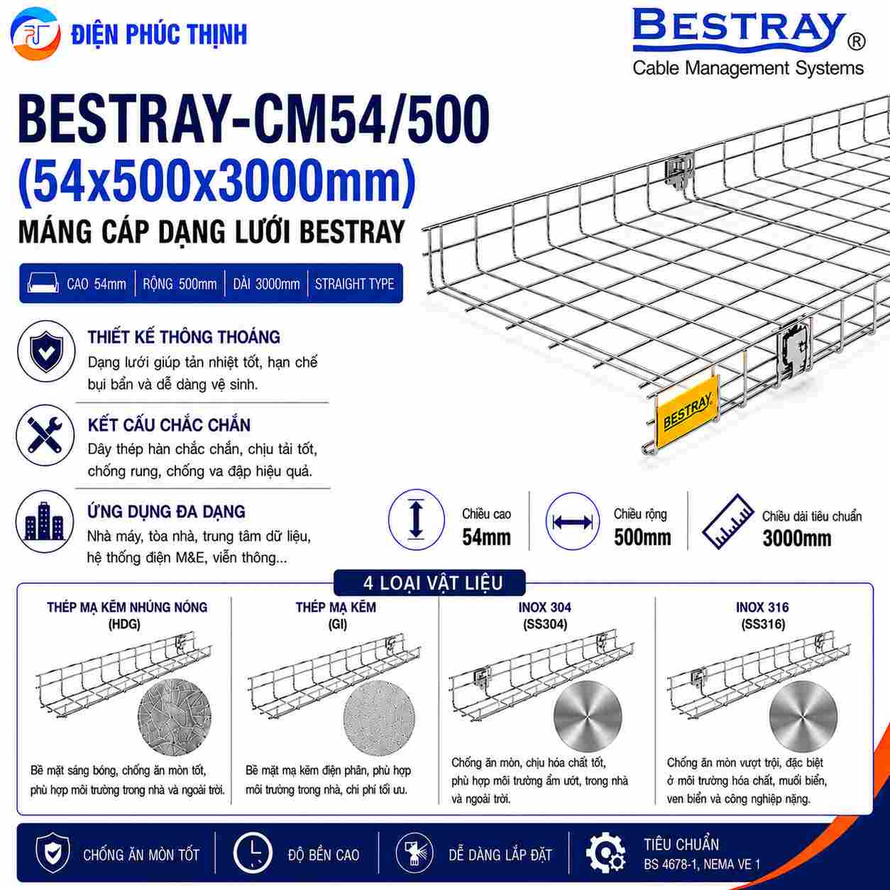 BESTRAY-CM54/500 / Máng Cáp Bestray - Dạng lưới 54×500×3000mm