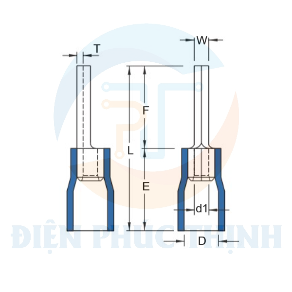 PTV5-13 / Đầu Cosse Pin Bọc Nhựa KST 4-6 mm - VINYL-INSULATED PIN TERMINALS