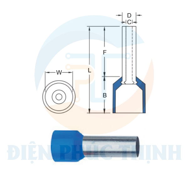 KST-E1018 / Đầu cosse pin rỗng bọc nhựa 1 mm2 - NYLON-INSULATED CORD END TERMINALS (E SERIES) hãng KST