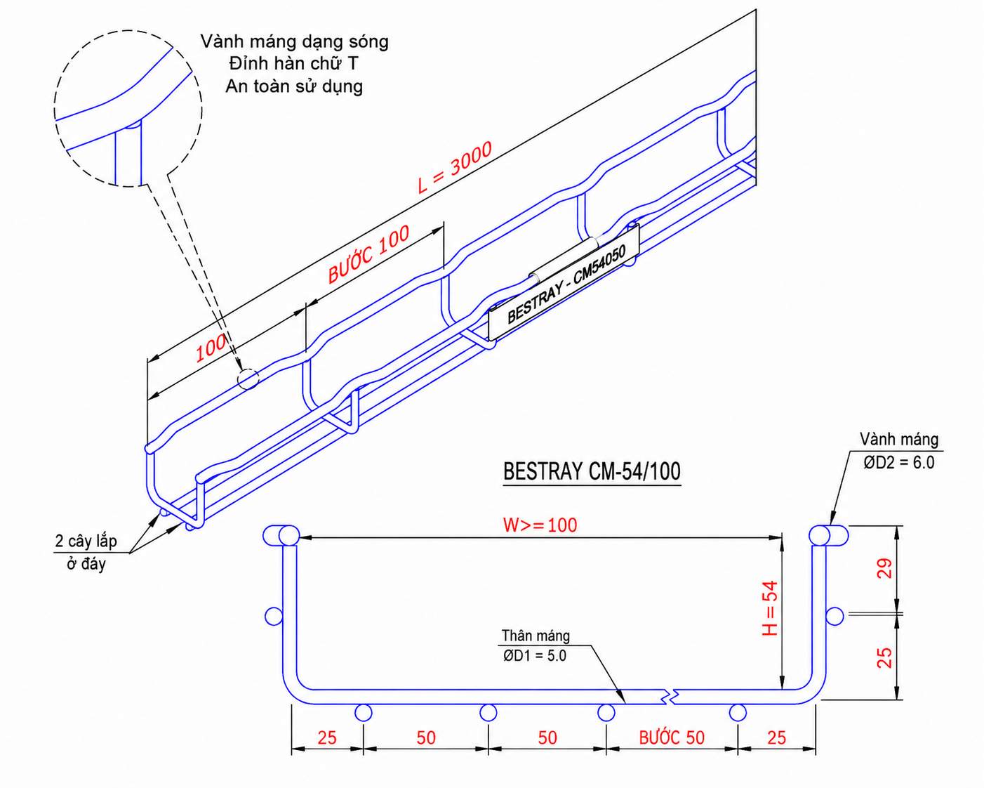 BESTRAY-CM54/400 / Máng Cáp Bestray - Dạng lưới 54×400×3000mm