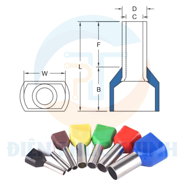 TE2512 / Đầu Cosse Pin Đôi Bọc Nhựa KST 2.5mm - NYLON-INSULATED TWIN CORD END TERMINALS (TE SERIES)