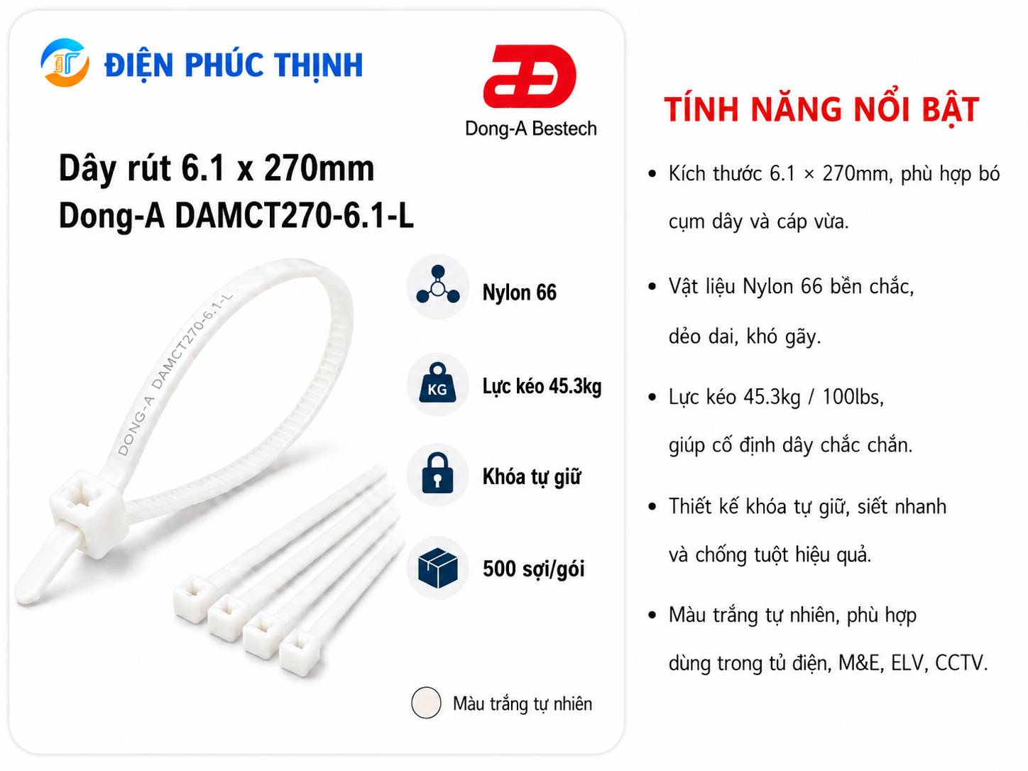 DONG-A-DAMCT270-6.1-L / Dây Rút Nhựa Dong-A 6.1×270mm