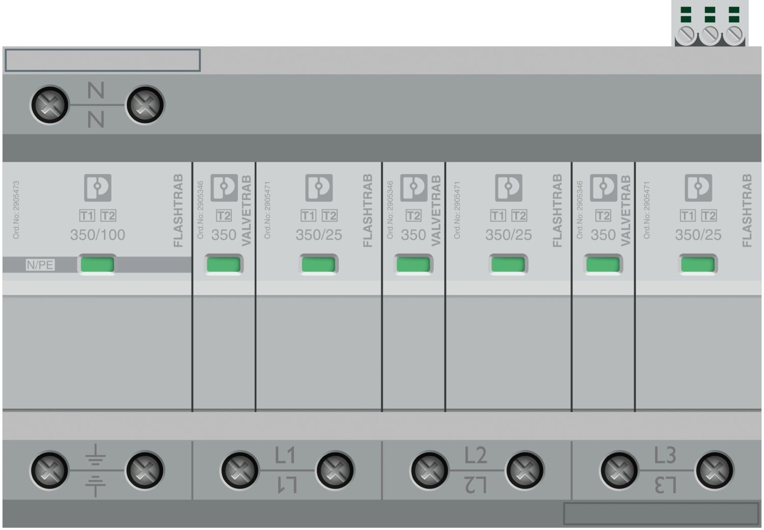 2905470 - Thiết bị chống sét lan truyền FLT-SEC-T1+T2-3S-350/25-FM / Plug-in lightning and surge arrester combination Phoenix Contact