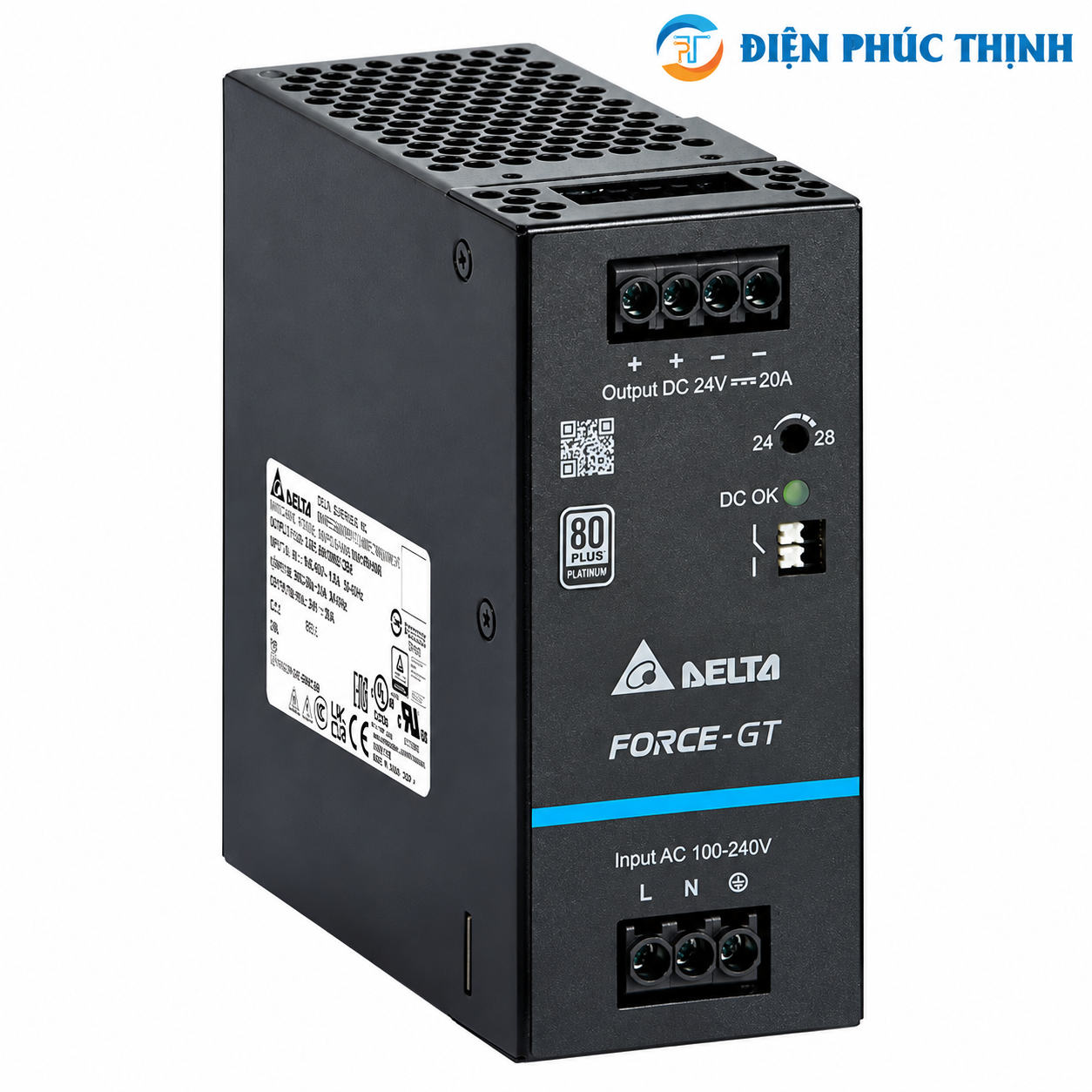 Bộ Nguồn Delta Force-GT DRF 24VDC 120W–480W 1 Pha DIN Rail