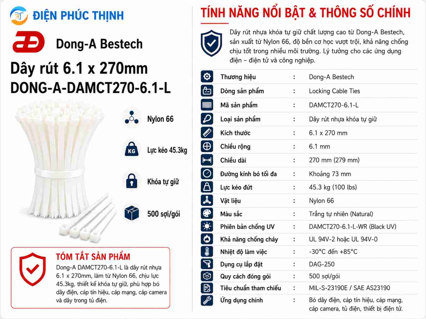 DONG-A-DAMCT300-6.3-L / Dây Rút Nhựa Dong-A 6.3×300mm