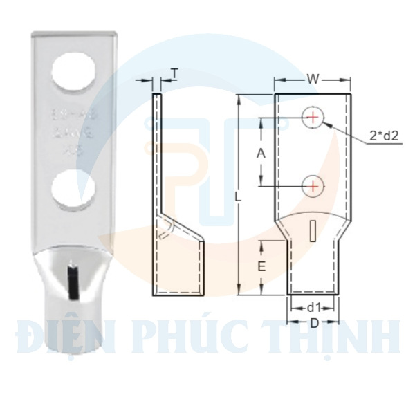 TLAPH400-2A12 / Đầu Cosse Đồng Trần (Dòng TLAPH-2A) KST 400 mm - NON-INSULATED COPPER TUBULAR LUGS (TLAPH-2A SERIES)