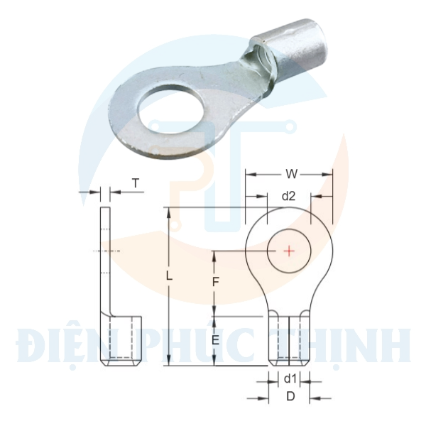 KST-RNB1-5 / Đầu Cosse Tròn Trần KST 0.5-1.5 mm2 (100 Cái/Bịch) - NON-INSULATED RING TERMINALS