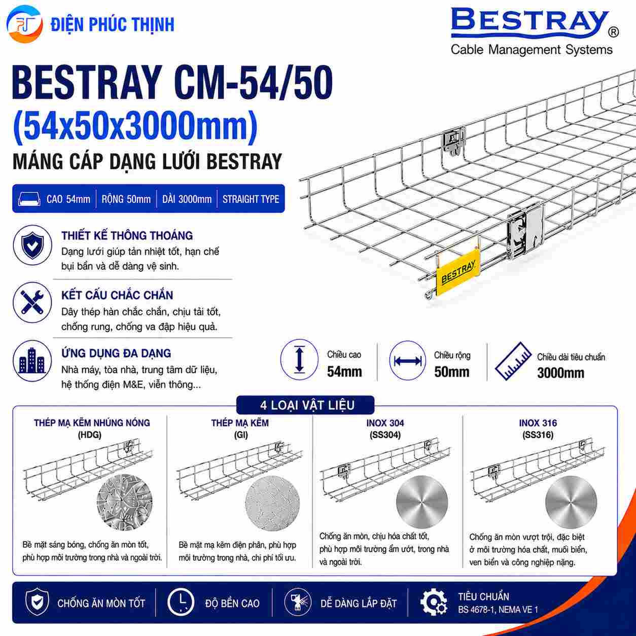 BESTRAY-CM54/50 / Máng Cáp Bestray - Dạng lưới 54×50×3000mm