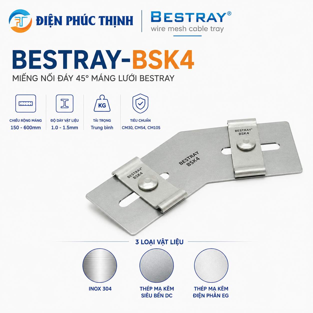BESTRAY-BSK4 / Miếng Nối Đáy 45° Máng Lưới Bestray