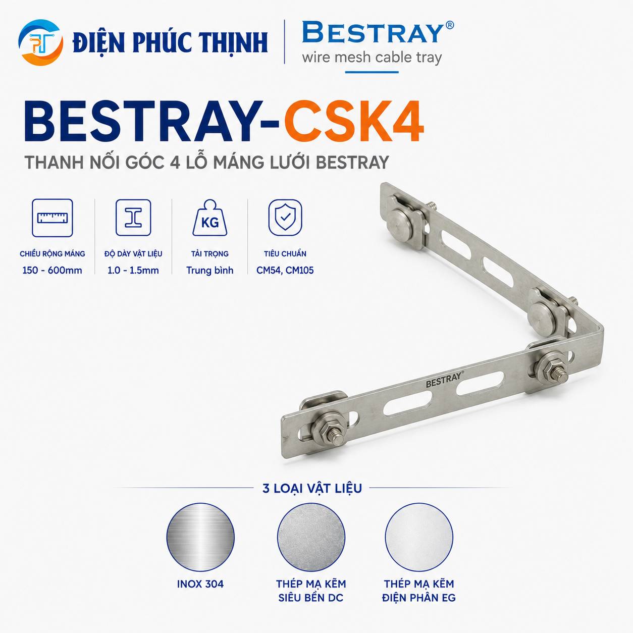 BESTRAY-CSK4 / Thanh Nối Góc 4 Lỗ Máng Lưới Bestray