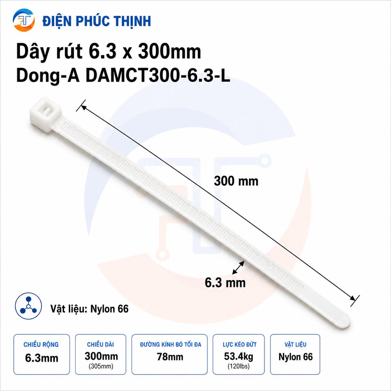DONG-A-DAMCT300-6.3-L / Dây Rút Nhựa Dong-A 6.3×300mm