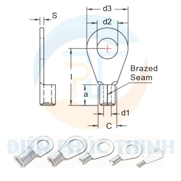 DRNB8-25 / Đầu Cosse Tròn Trần KST 25 mm2 - NON-INSULATED RING TERMINALS