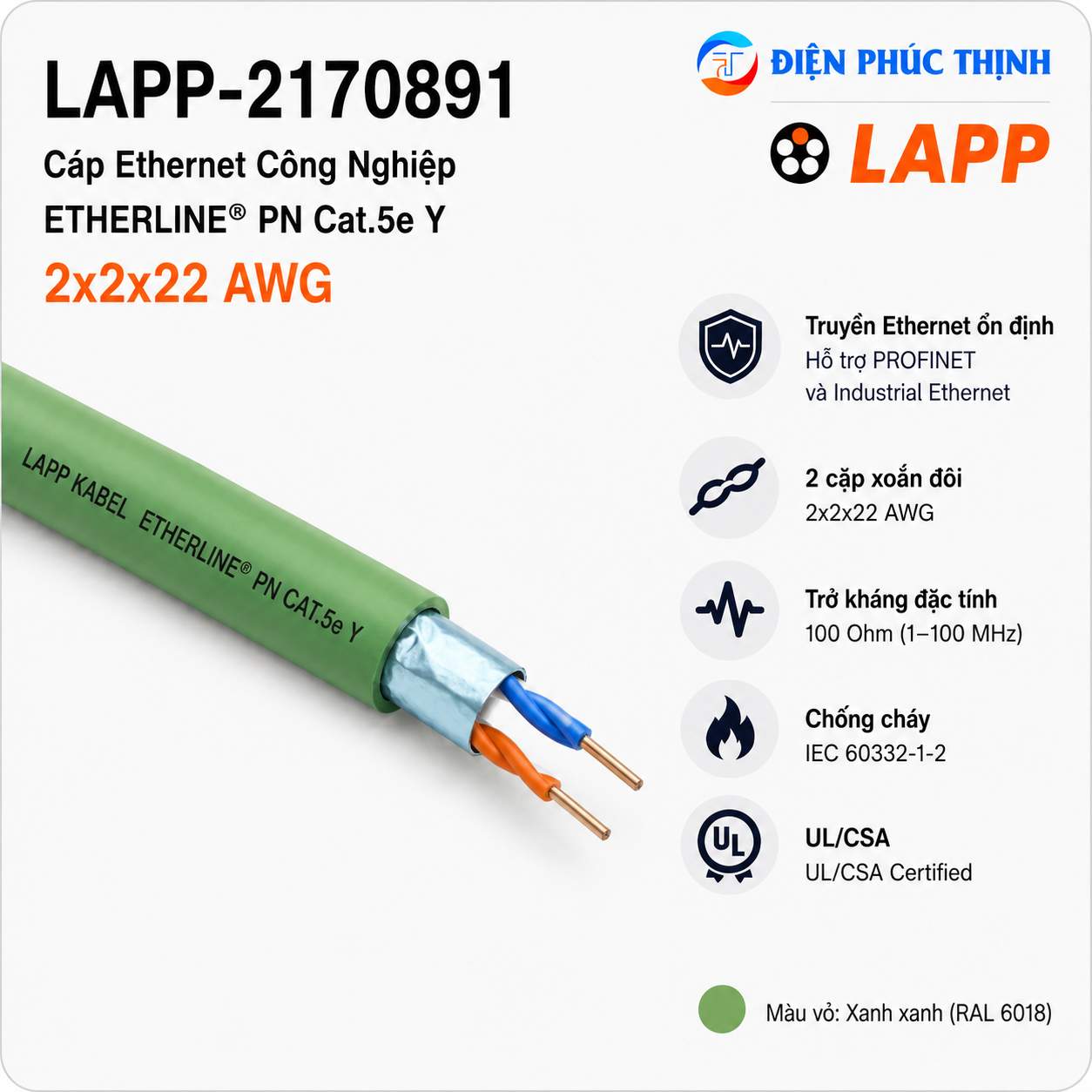 LAPP-2170891 / Cáp ETHERLINE PN Cat.5e Y 2x2x22 AWG