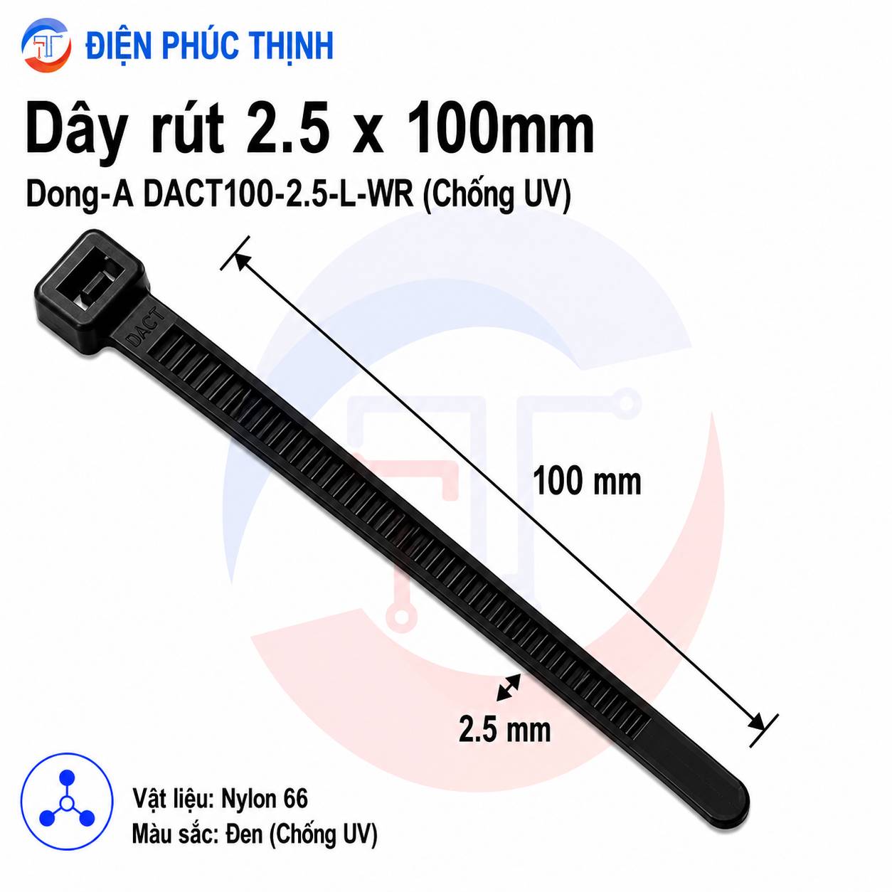 DONG-A-DACT100-2.5-L-WR / Dây Rút Nhựa Chống UV Dong-A 2.5×100mm