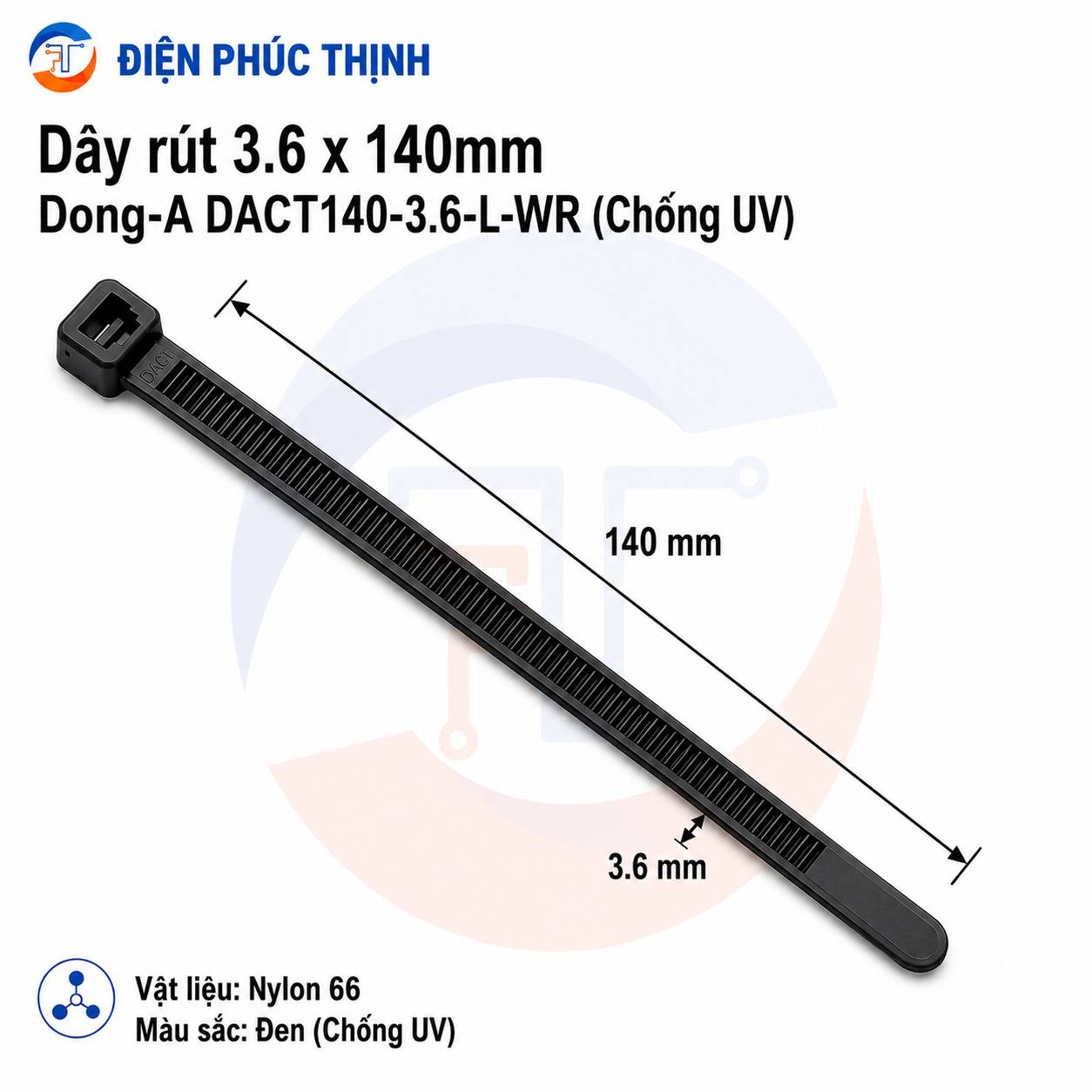 DONG-A-DACT140-3.6-L-WR / Dây Rút Nhựa Dong-A 3.6×140mm Chống UV