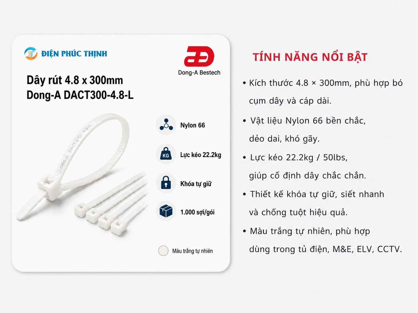 DONG-A-DACT300-4.8-L / Dây Rút Nhựa Dong-A 4.8x300mm