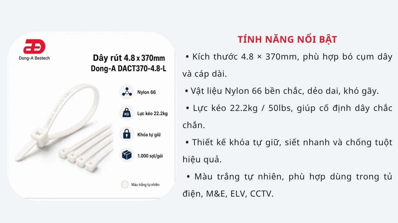 DONG-A-DACT370-4.8-L / Dây Rút Nhựa Dong-A 4.8x370mm