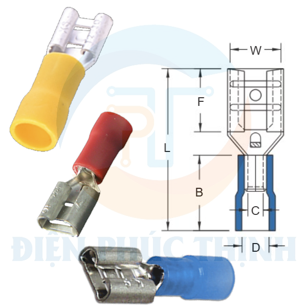 FDV2-187(5) / Đầu Cosse Ngắt Phụ Bọc Nhựa (Cái) KST 1.5-2.5 mm - VINYL-INSULATED FEMALE DISCONNECTORS