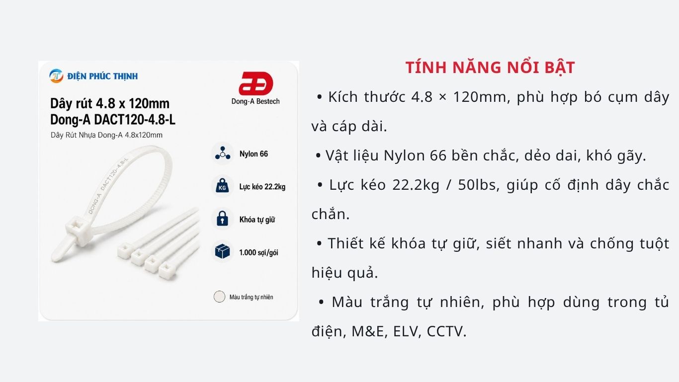 DONG-A-DACT120-4.8-L / Dây Rút Nhựa Dong-A 4.8x120mm