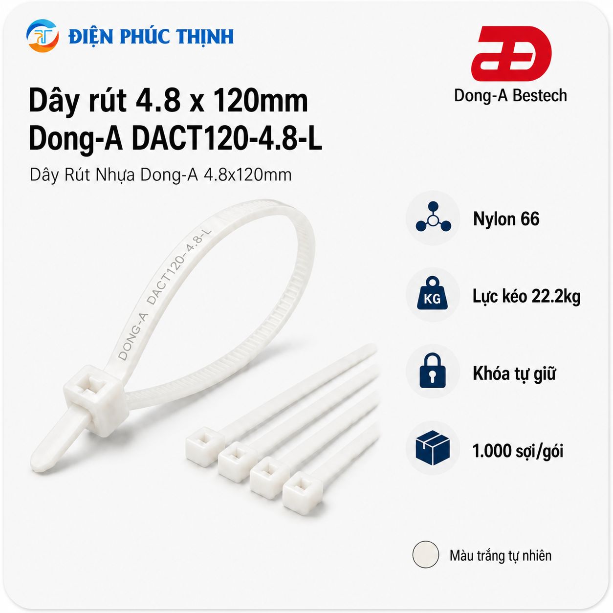 DONG-A-DACT120-4.8-L / Dây Rút Nhựa Dong-A 4.8x120mm