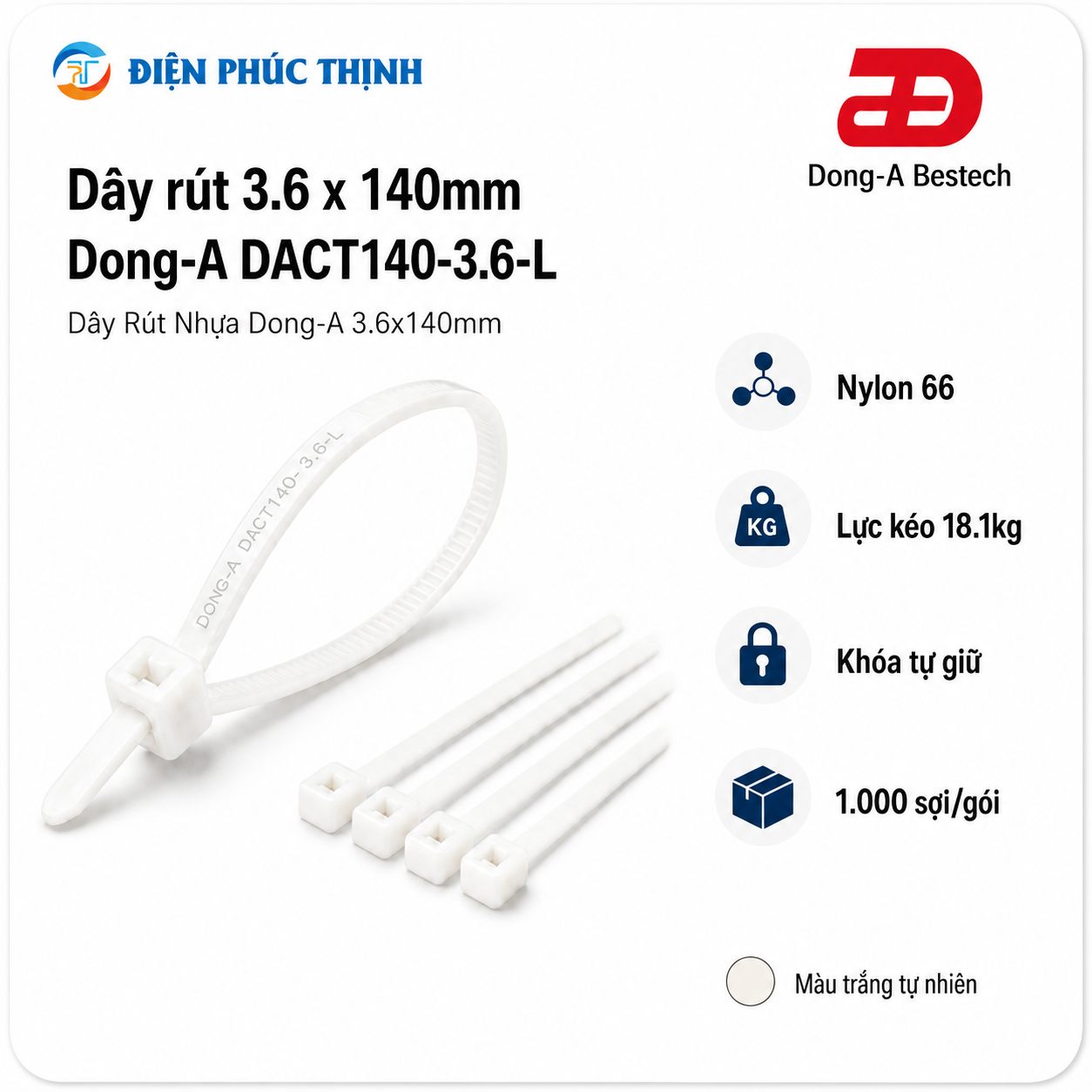 DONG-A-DACT140-3.6-L / Dây Rút Nhựa Dong-A 3.6x140mm