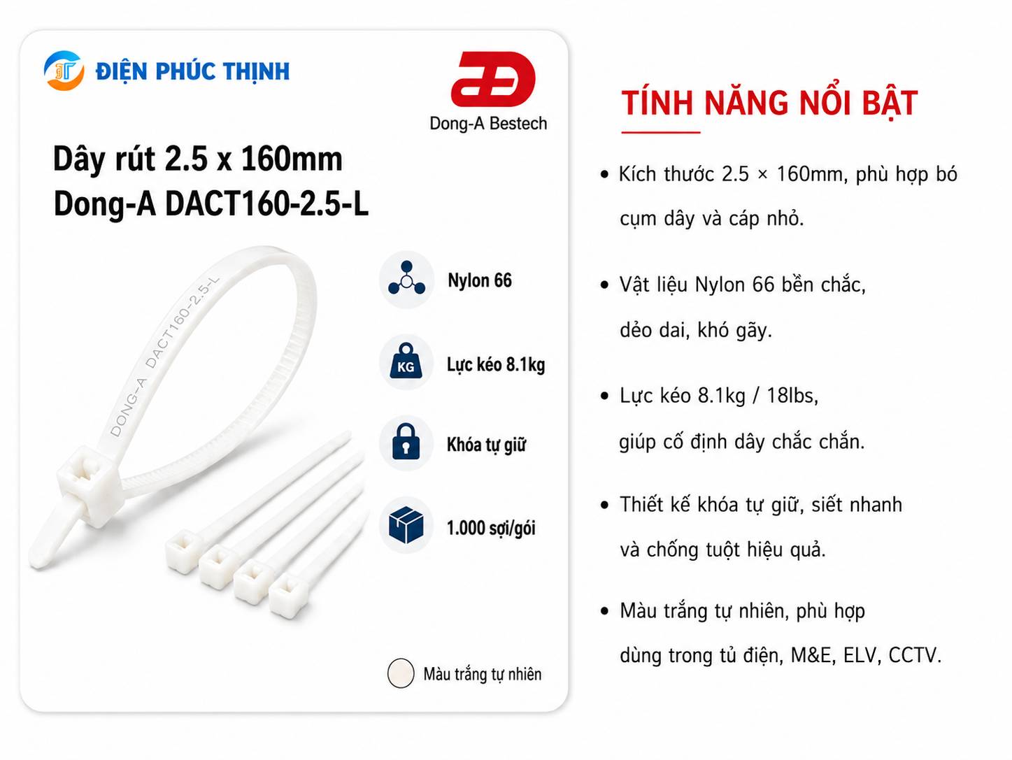 DONG-A-DACT160-2.5-L / Dây Rút Nhựa Dong-A 2.5x160mm