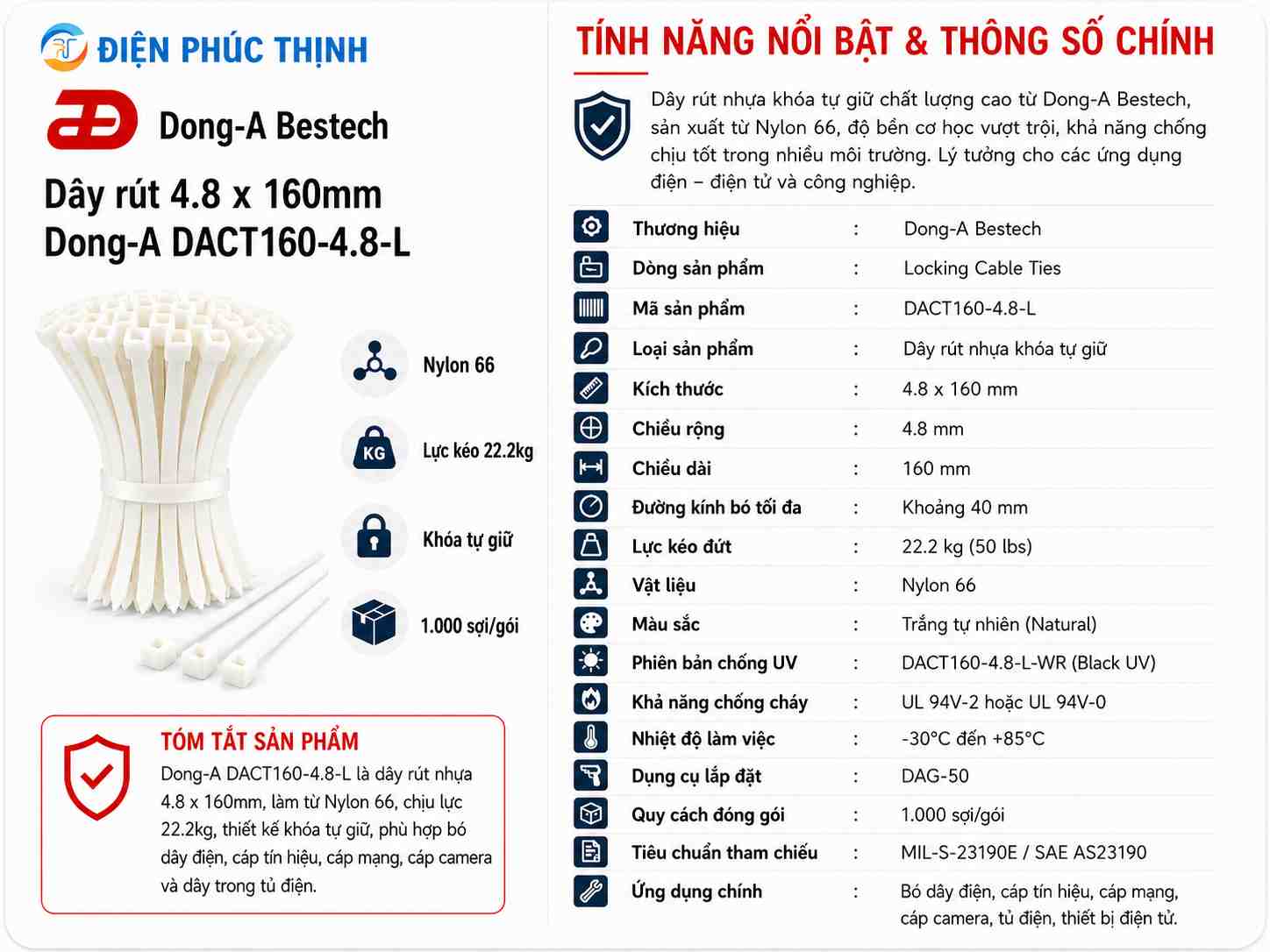 DONG-A-DACT160-4.8-L / Dây Rút Nhựa Dong-A 4.8x160mm