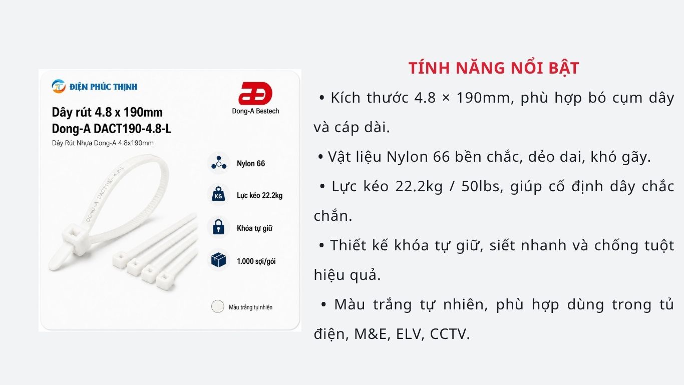 DONG-A-DACT190-4.8-L / Dây Rút Nhựa Dong-A 4.8x190mm