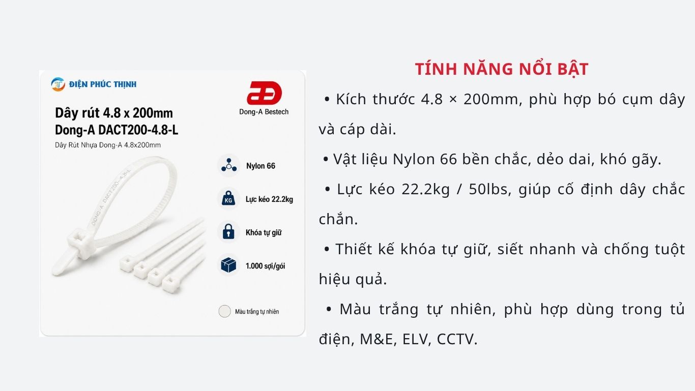 DONG-A-DACT200-4.8-L / Dây Rút Nhựa Dong-A 4.8x200mm