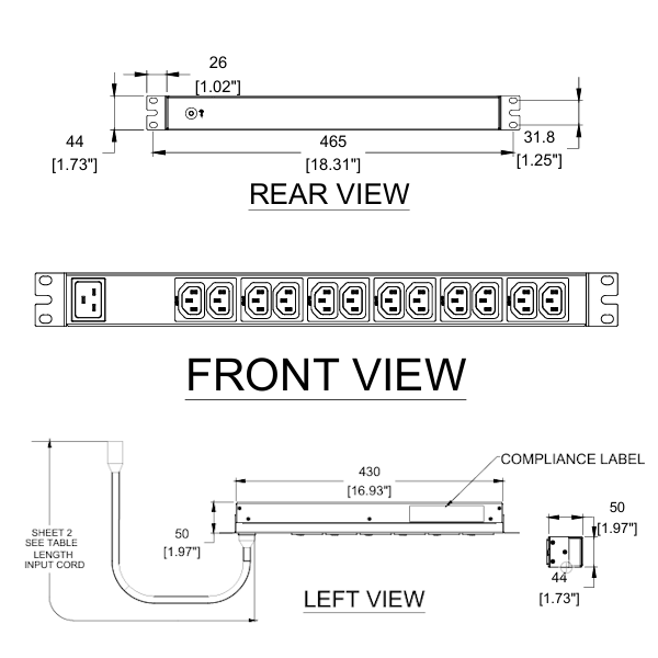E12B01M / Thanh Phân Phối Điện Panduit - PDU Cơ Bản - 16A - (12)C13 - IEC Inlet - Đen