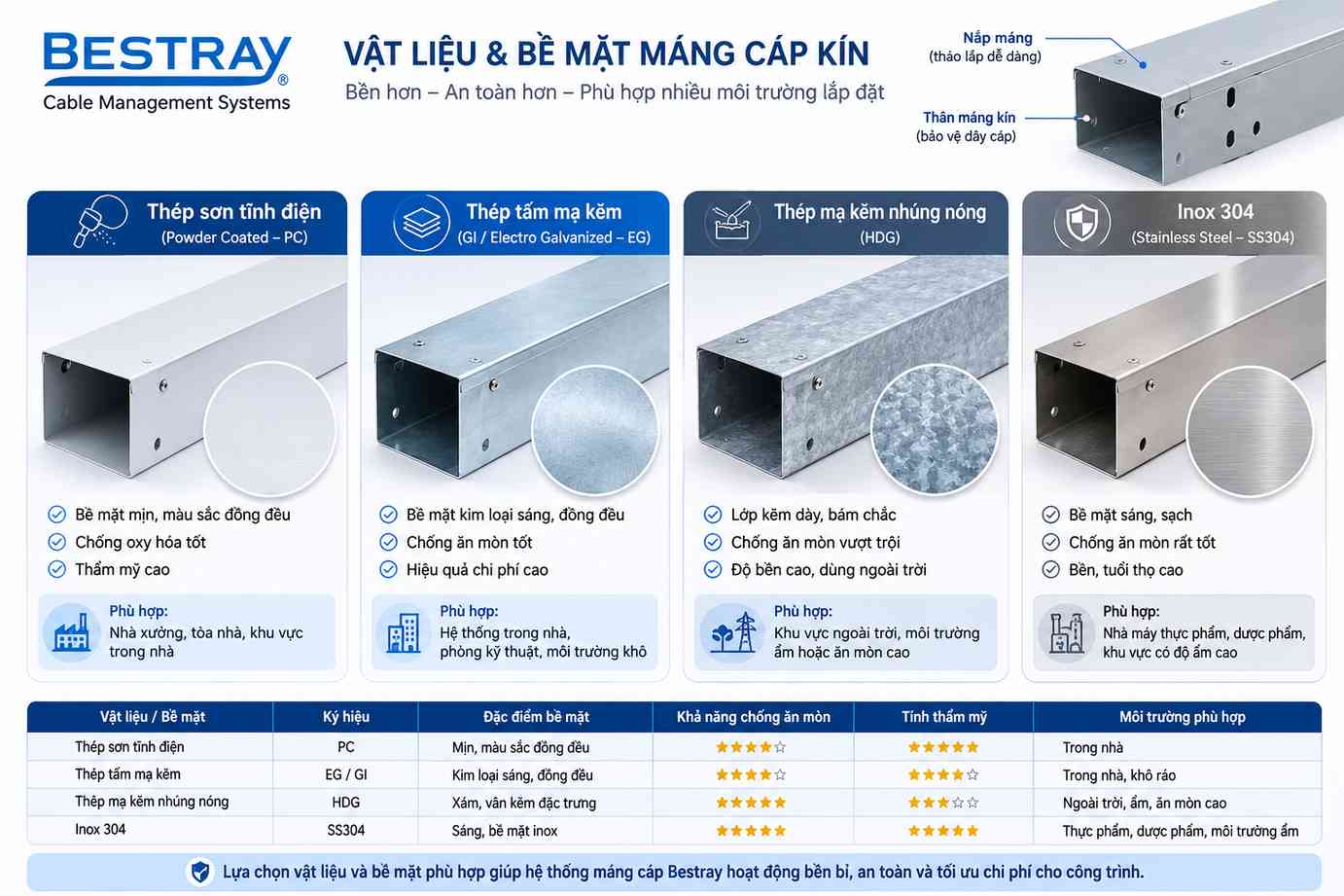 BESTRAY-CKC75H / Máng Cáp Bestray - Dạng Kín 75×300×3000mm