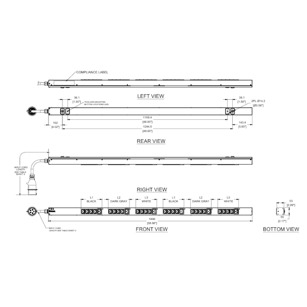 E30B13M / Thanh Phân Phối Điện Panduit - PDU Cơ Bản - 16A - (24)C13, (6)C19 - IEC 60309 2P+N+E 6h IP44-3M - Top Fed - Đen