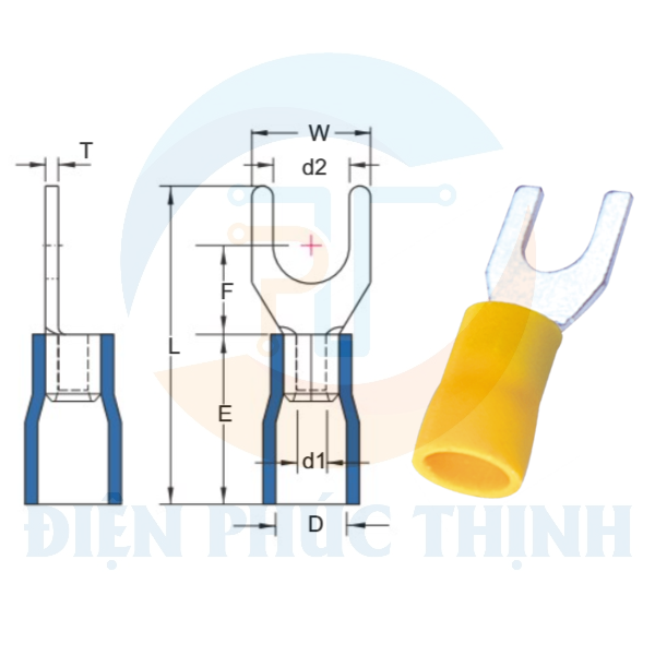 SV8-4 / Đầu Cosse Chỉa Bọc Nhựa KST 8 mm2 (100 Cái/Bịch) - VINYL-INSULATED SPADE TERMINALS