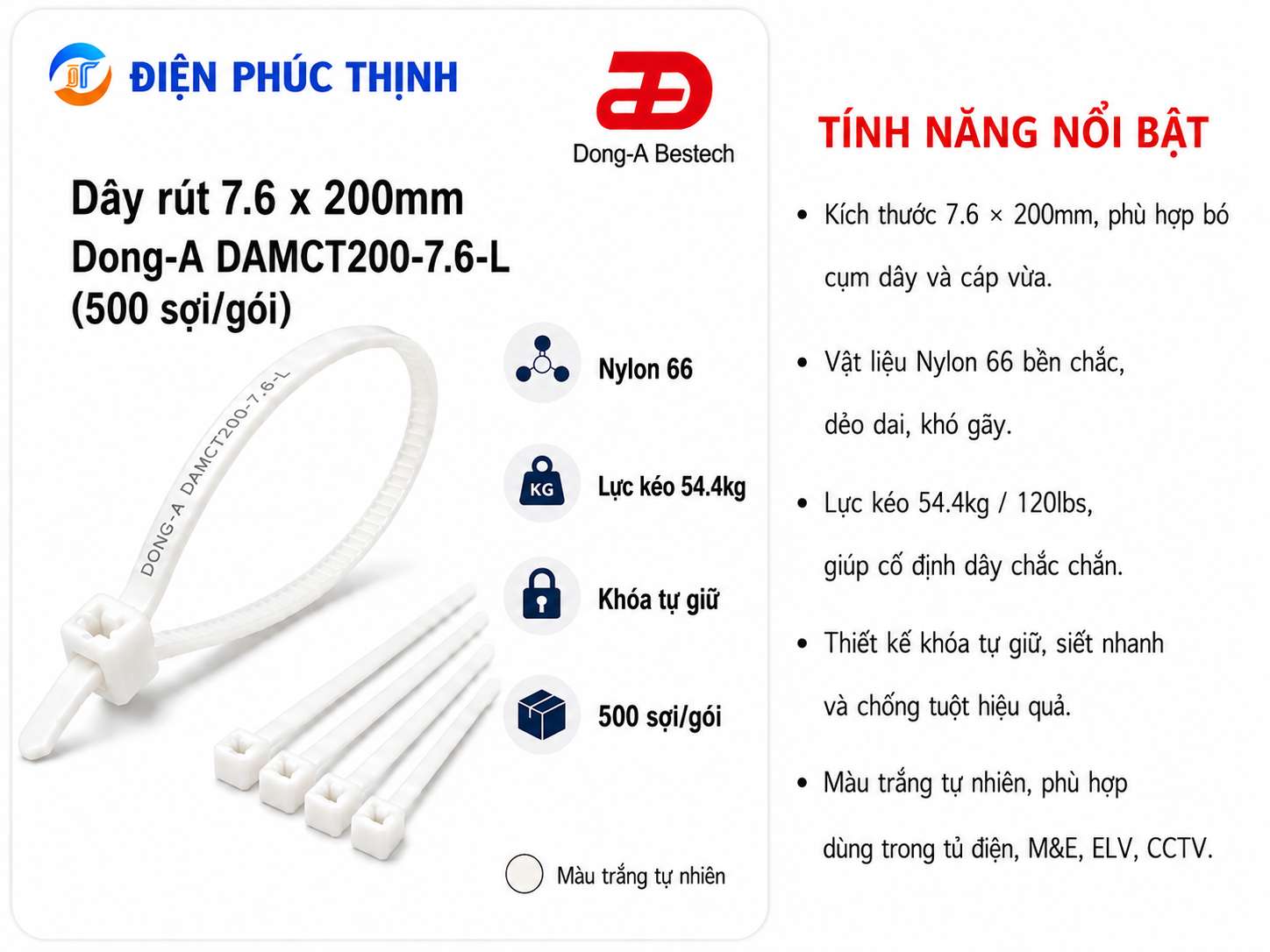 DONG-A-DAMCT200-7.6-L / Dây Rút Nhựa Dong-A 7.6×200mm