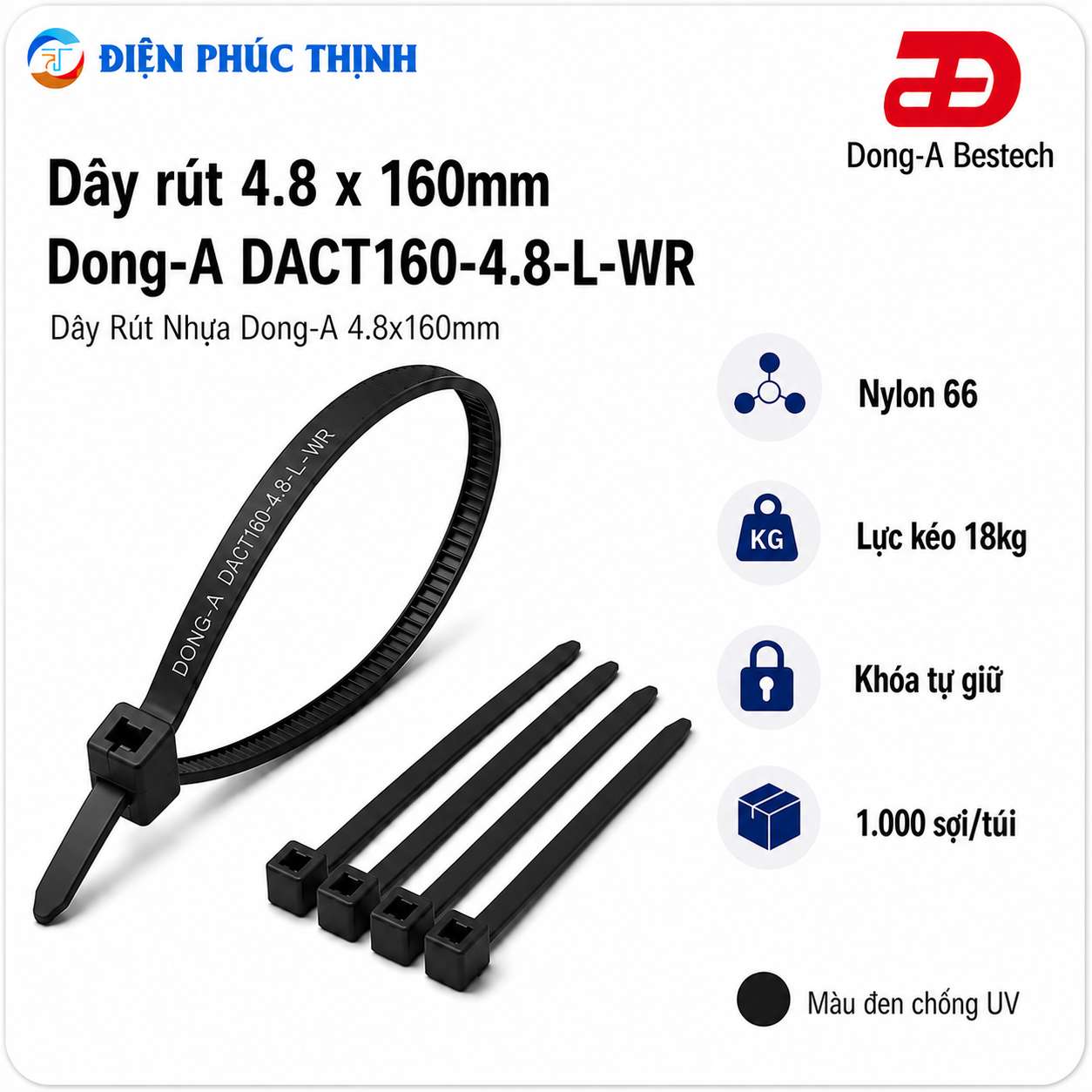 DONG-A-DACT160-4.8-L-WR / Dây Rút Nhựa Dong-A 4.8×160mm Chống UV