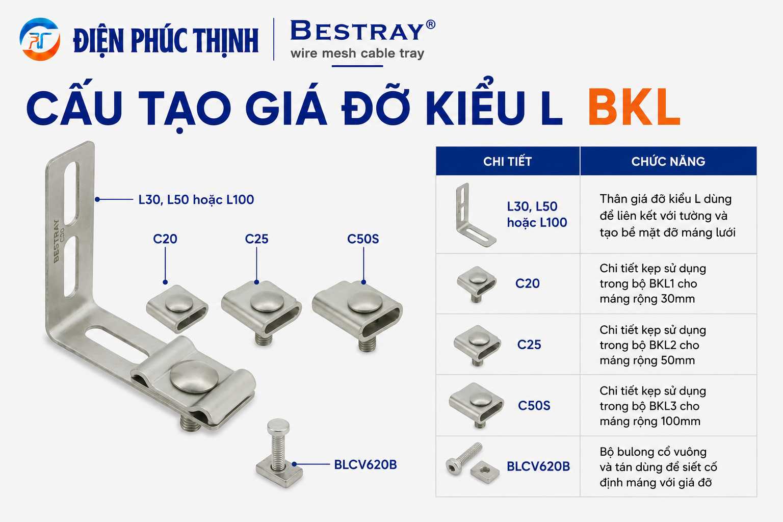 BESTRAY-BKL / Giá Đỡ Kiểu L Cho Máng Lưới Bestray